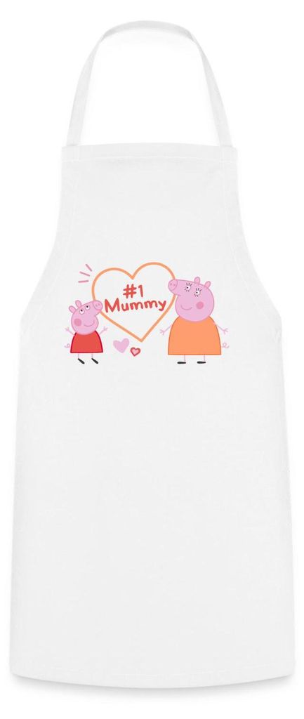Spreadshirt Peppa Pig Design No. 1 Mummy: Peppa & Mama Wutz Kochschürze, One size, Weiß