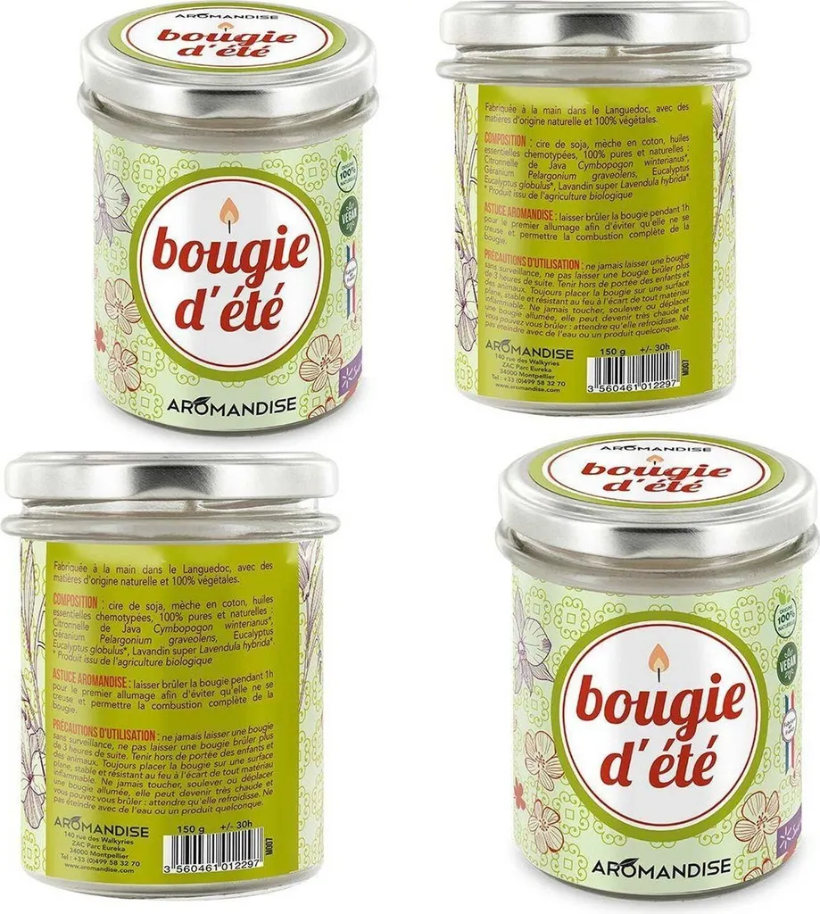 Bougies d'été citronnelle géranium 30h : idéal pour terrasses et repas