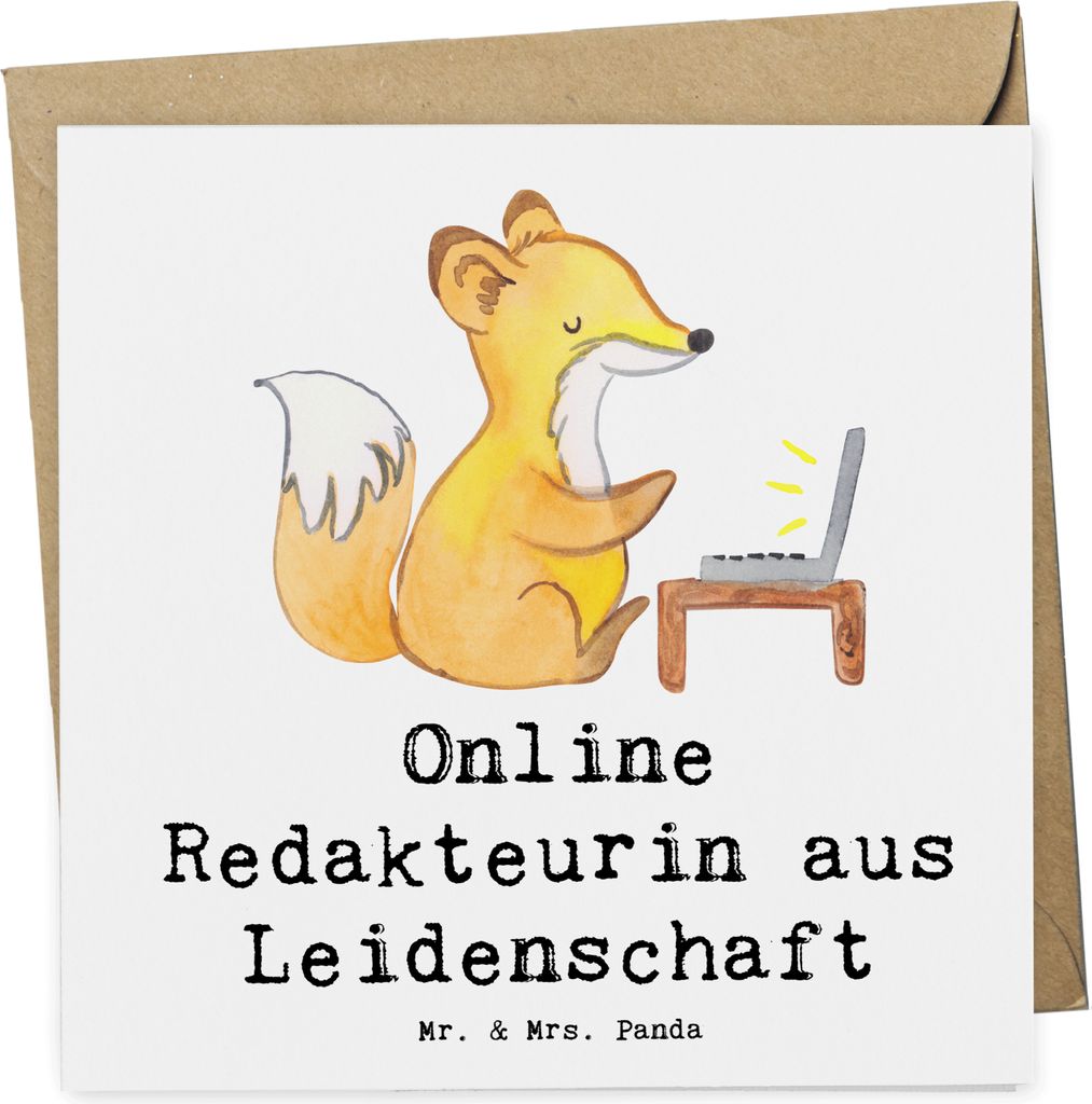 Mr. & Mrs. Panda Glückwunschkarte Online Redakteurin Leidenschaft - Weiß - Geschenk, Klappkarte, Grußkarte, faltkarte, doppelkarte, anlasskarte