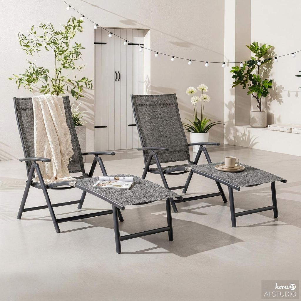 home24 Gartenliege - Aluminium / Textilene - Grau Produktbild 