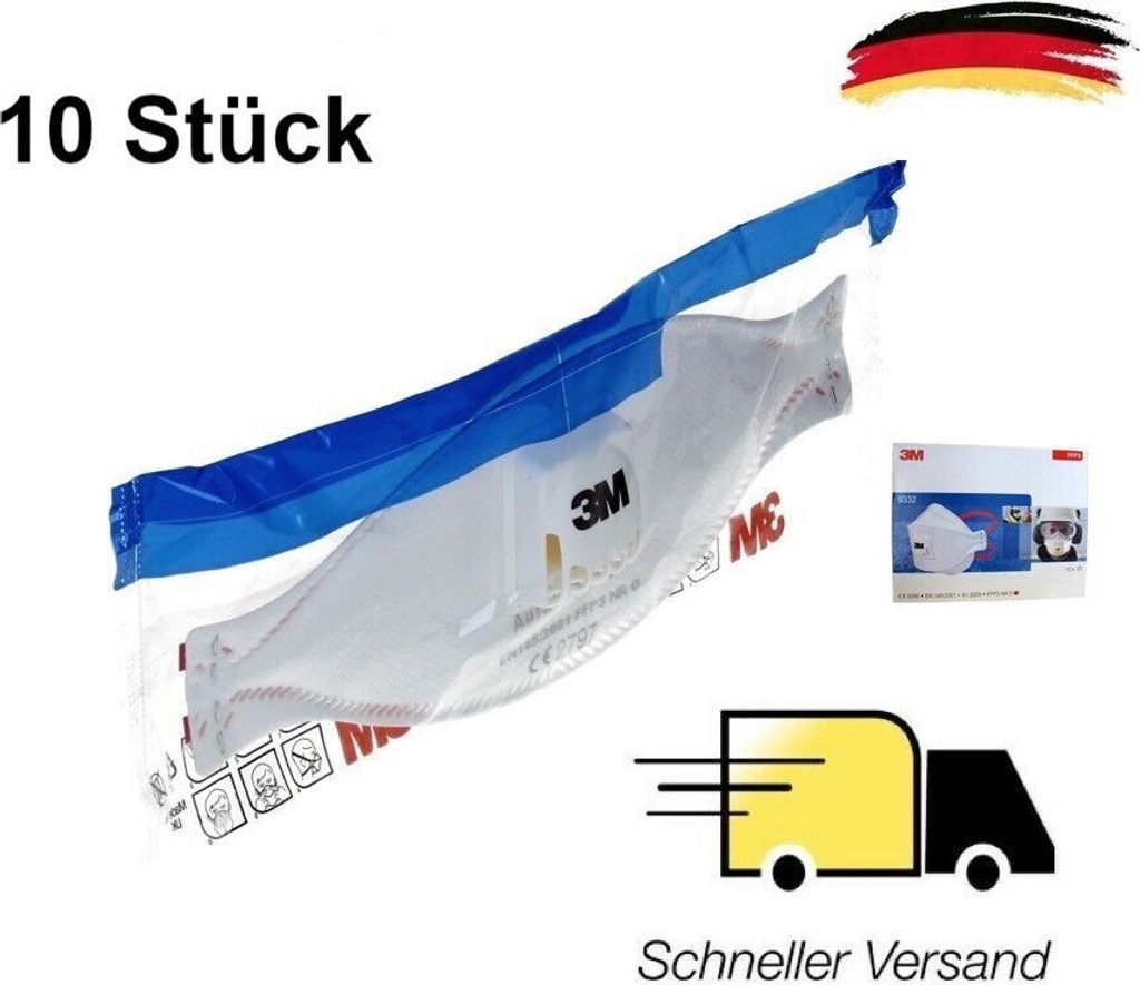 10 Stück 3M FFP3 Aura 9332+ Atemschutzmaske mit Ventil FFP3 Produktbild 