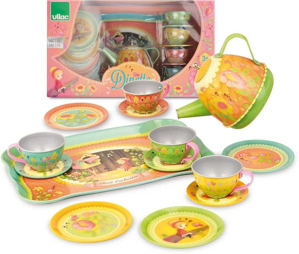 Service à thé musical en métal avec 14 accessoires de jeu Vilac