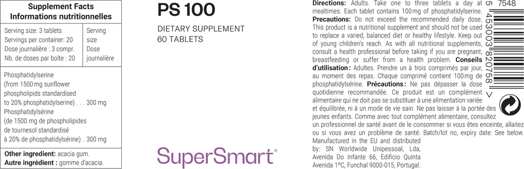 Améliorer sa mémoire et sa concentration : PS 100 - 60 comprimés PS