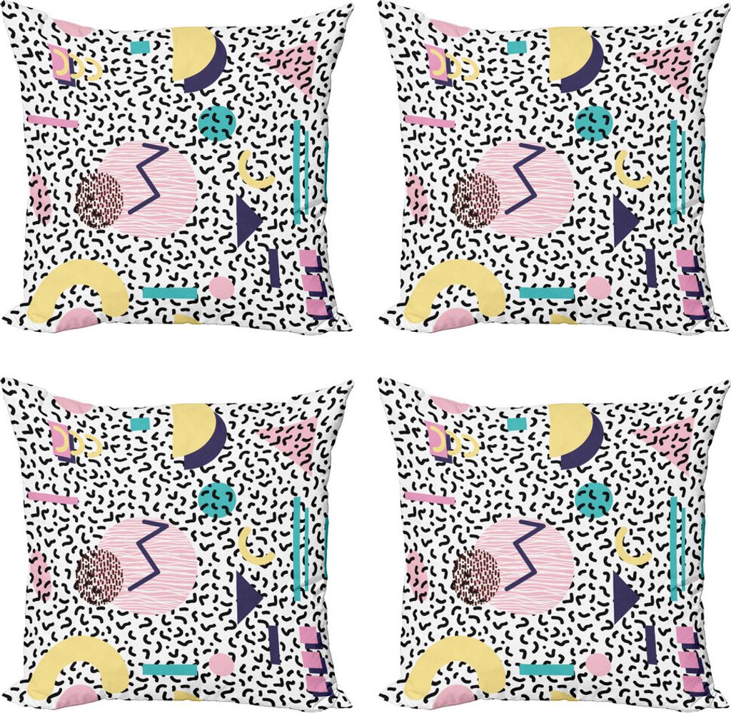 ABAKUHAUS 90s Kissenbezug Set (4 Stück), Retro Geometrische Formen, Moderner Doppelseitiger Digitaldruck, 60 cm x 60 cm, Navy Gelb Pink