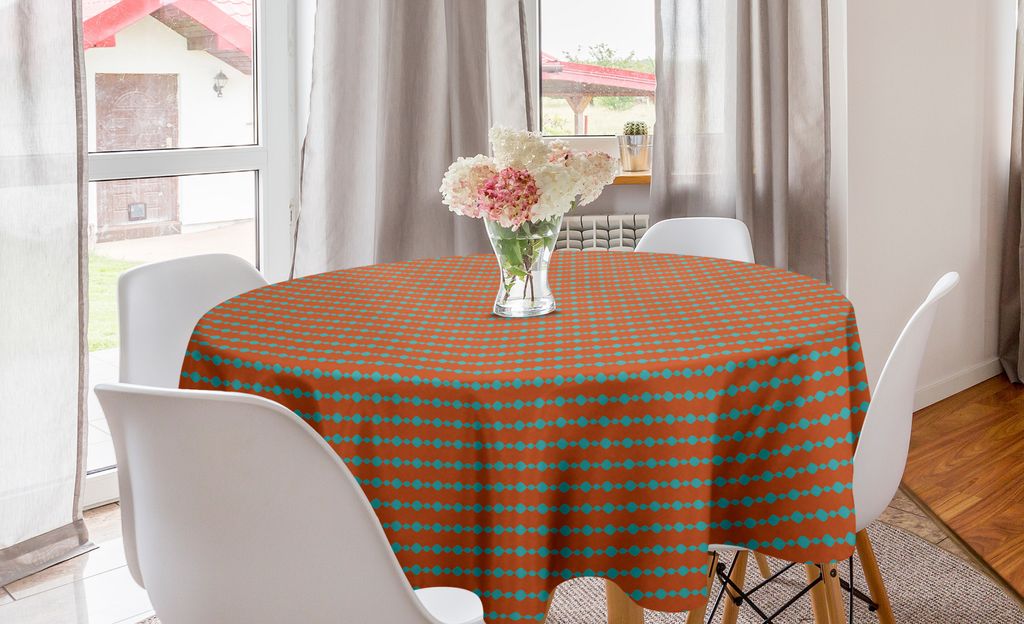 ABAKUHAUS Jahrgang Runde Tischdecke, Retro Ogee Grafik, Kreis Tischdecke Abdeckung für Esszimmer Küche Dekoration, 150 cm, Burnt Orange Türkis