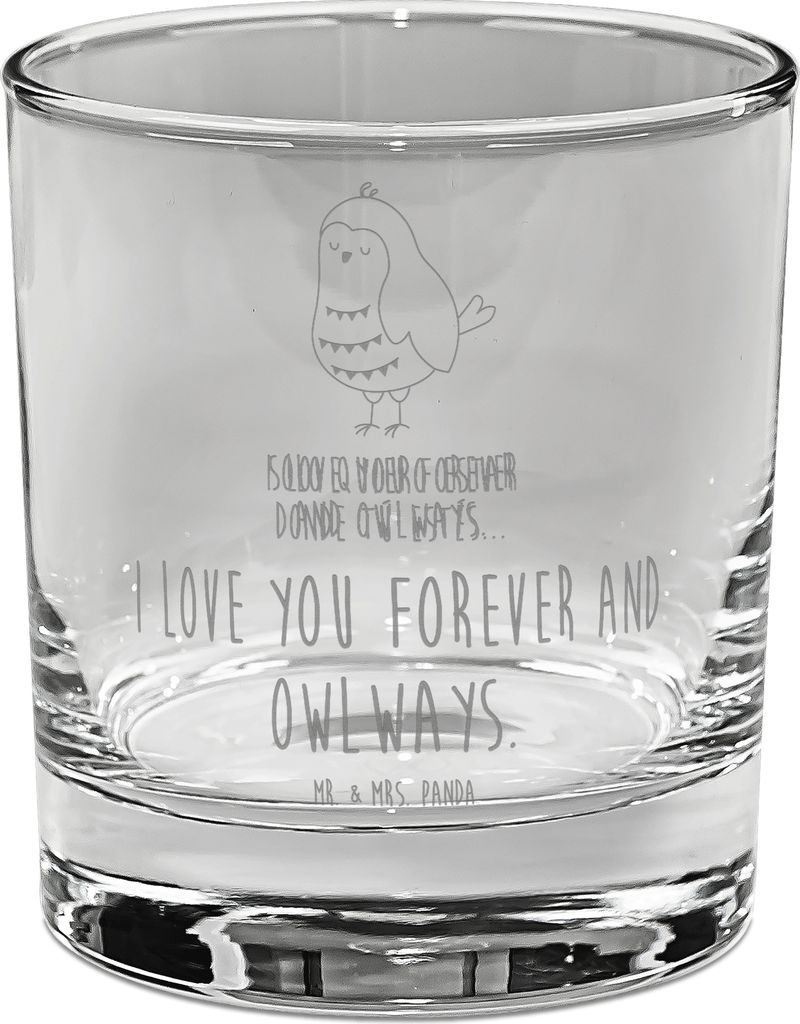 Mr. & Mrs. Panda gravur glas Eule Zufrieden - Transparent - Geschenk, Wortspiel, Owl, Trinkglas, Cocktailglas, Liebesspruch, Tumbler, Müde, für G...
