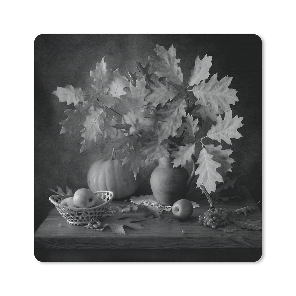 MuchoWow Mauspad Mousepad Stilleben - Blätter - Kürbis 20x20 cm - Mousepads - Maus Mat - Pad - Mausunterlage - Desk Mat - Bureauartikeln