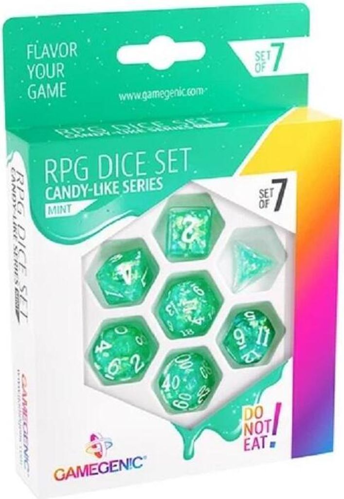 Candy-like Minz Würfelset (7-teilig) – Glitzer RPG Würfel