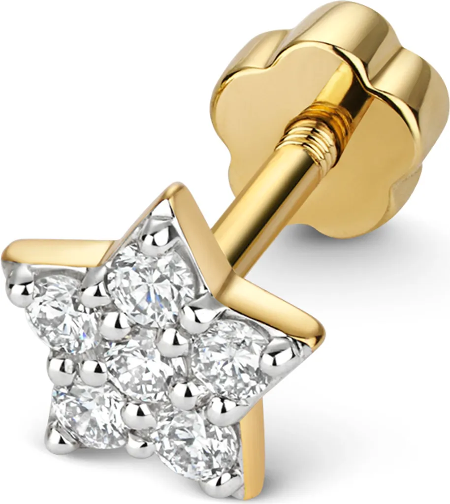 Puce d'oreille diamant taille brillant 0.11 carat et or jaune 9k