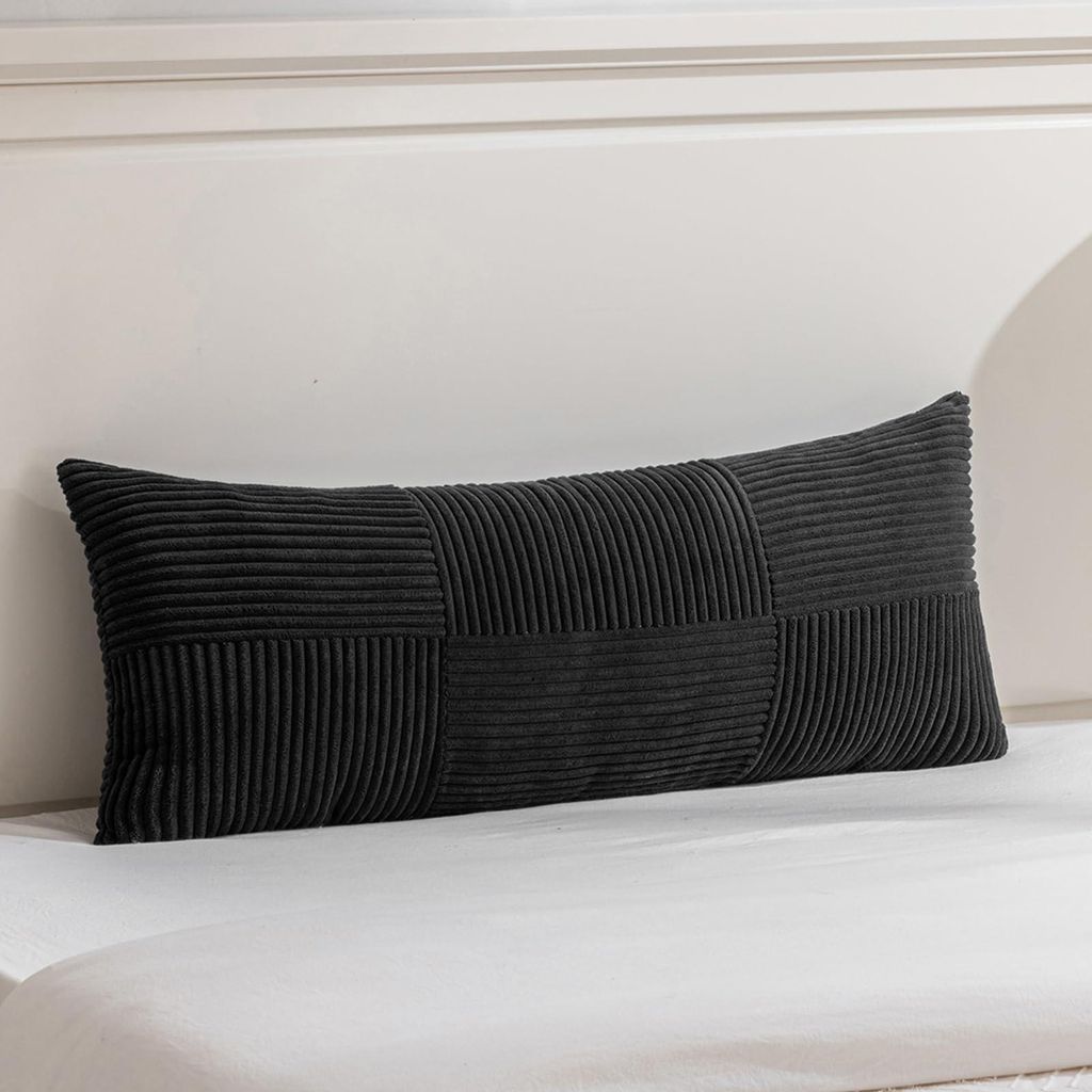 1 schwarzer Kissenbezug 40x145 cm aus Cord, dekorativer Kissenbezug für Sofas, Boho-Stil
