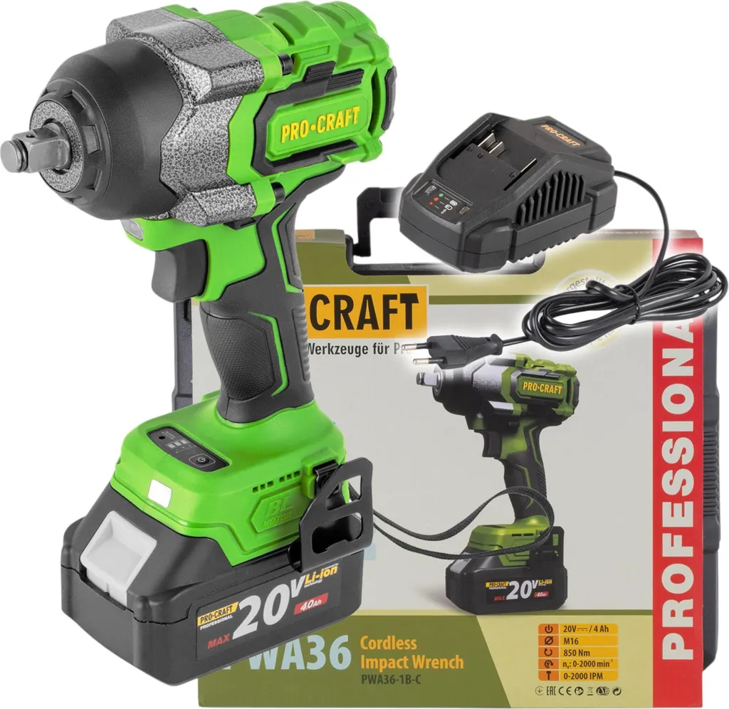 Avvitatore Procraft PWA36-1B-C 20V 850Nm: Potenza Brushless per Officina