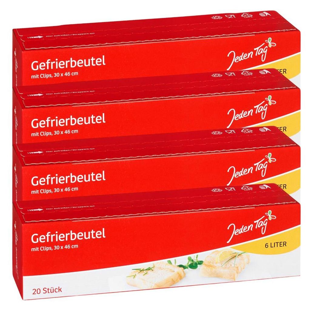 4x Jeden Tag Gefrierbeutel mit Clips 6L 20 Stück Produktbild 