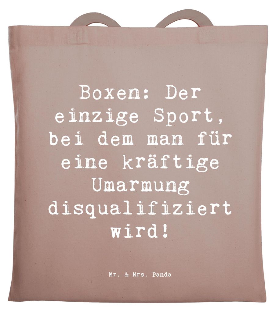 Mr. & Mrs. Panda Shopping Tasche Spruch Boxen Umarmung - Braun Pastell - Geschenk, Sportler, canvas, Training, Jutebeutel, Disziplin, Boxsack, Ring...