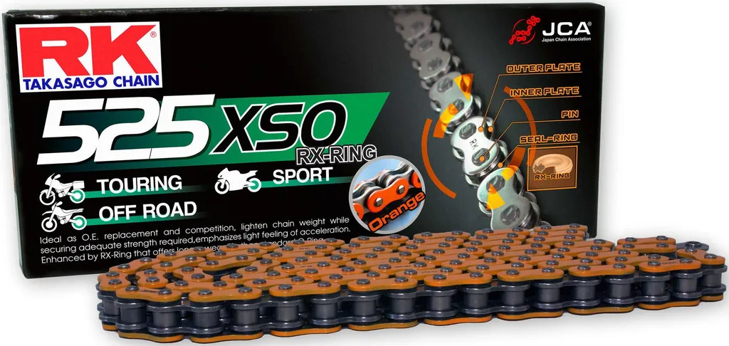 Chaîne RK 525XSO avec technologie X-Ring et 118 maillons ultra robustes