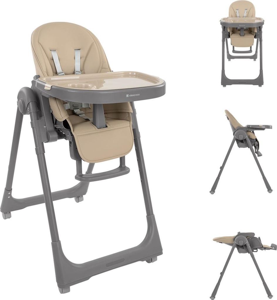 Kikka boo Kinderhochstuhl Pastello 2 klappbar höhenverstellbar Ablagefach Räder beige