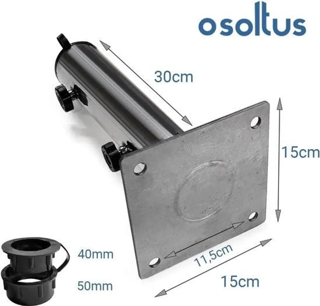 Support parasol inox plaque granit 4 trous Ø 55 mm - Fixation stable