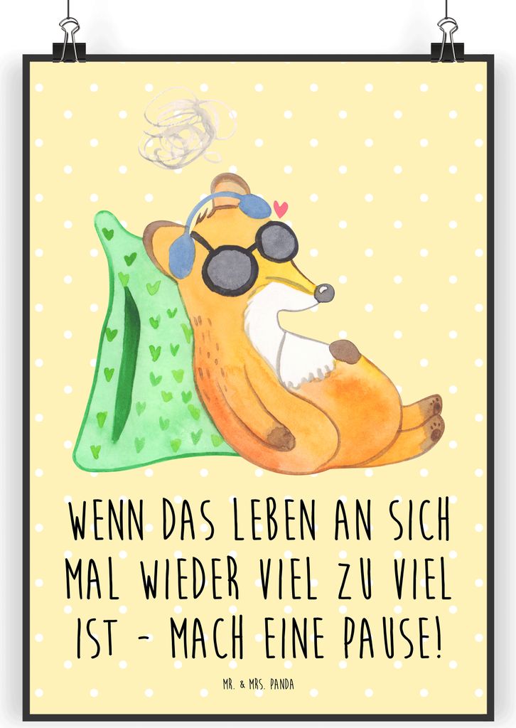 Mr. & Mrs. Panda Bild Fuchs Neurodiversität DIN A5 - Gelb Pastell - Geschenk, drucke, wanddeko, Plakat, PEM, Fatigue, Wandbild, Kunstdruck