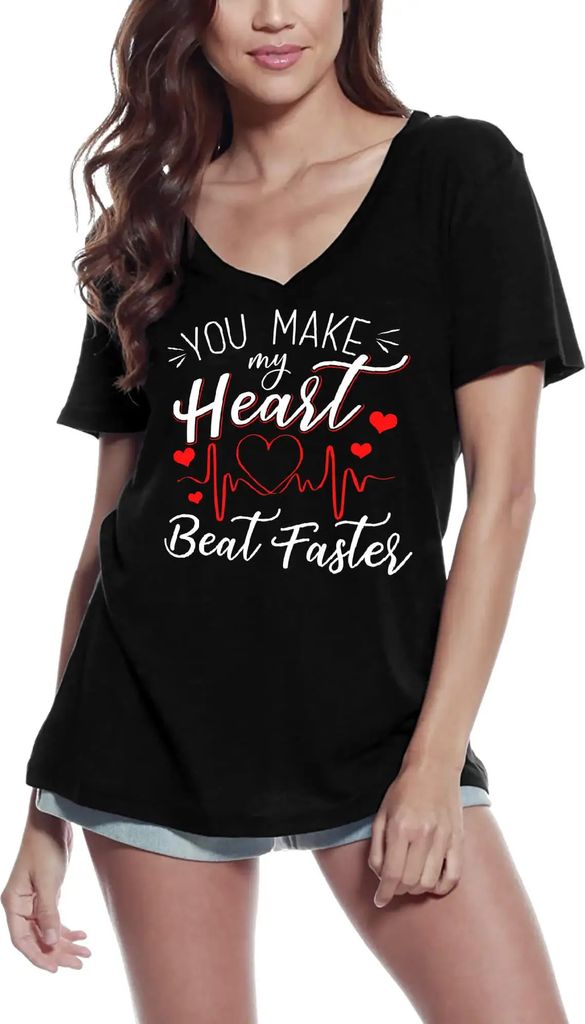 Damen Grafik T-Shirt V-Ausschnitt Du lässt mein Herz höher schlagen - Valentinstag – You Make My Heart Beat Faster -Valentine's Day