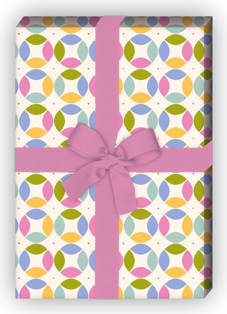 Vintage Geschenkpapier mit Retro Kreis Design, rosa, universal Packpapier - G8523, 32 x 48cm