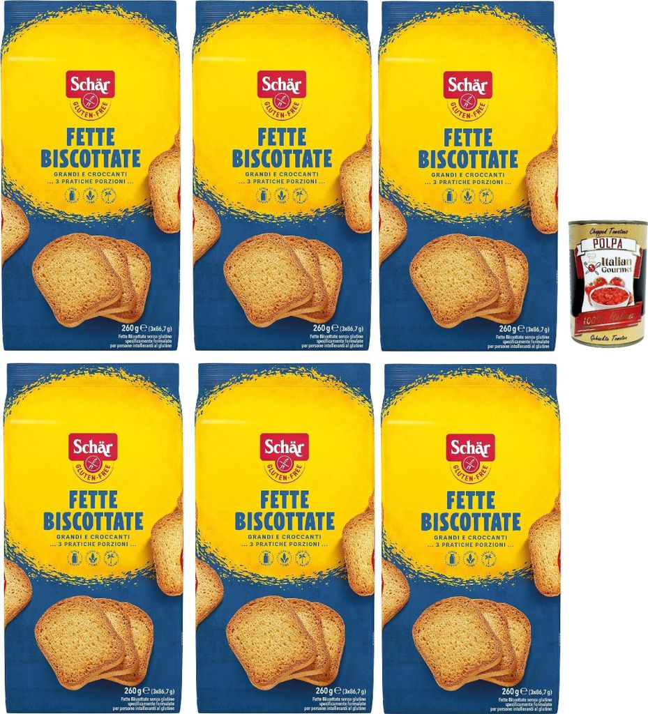 Schär, Fette Biscottate, senza glutine, Zwieback Glutenfreie, Speziell für Menschen mit Glutenunverträglichkeit entwickelt, 6x 260g und Polpa 400g