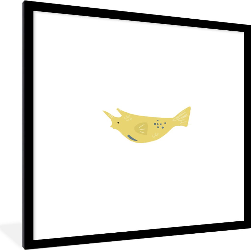 MuchoWow MuchoWow Gerahmtes Poster Pastell - Fisch - Gelb 40x40 cm - Poster mit zchwarzem Bilderrahmen - Poster - Plakat im Rahmen