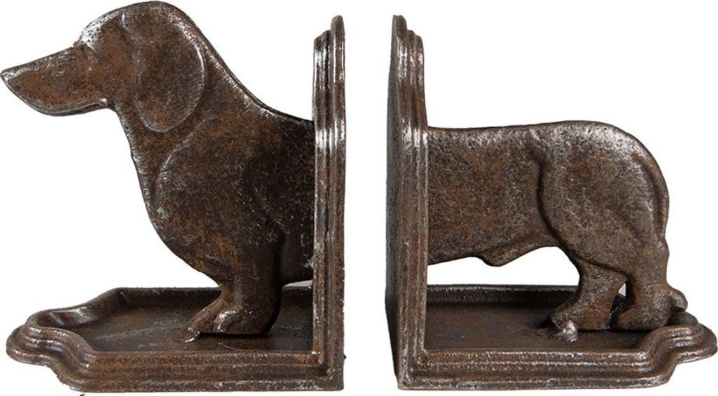 Clayre & Eef Buchstützen 2er-Set Hund Dackel 23x8x13 cm Produktbild 