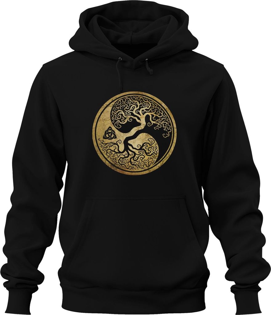 Yin Yang Lebensbaum keltischer Knoten Wikinger Valhalla Viking Uni Hoodie Kapuzenpullover, Schwarz, XXL