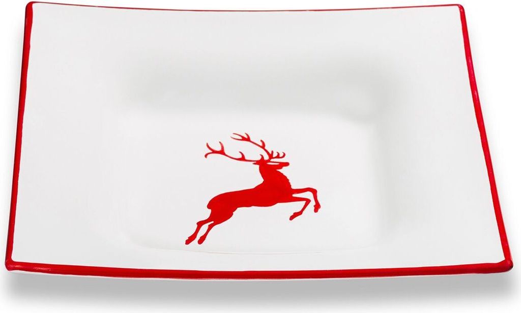 Gmundner Keramik Rubinroter Hirsch Suppenteller Trend 20x20cm