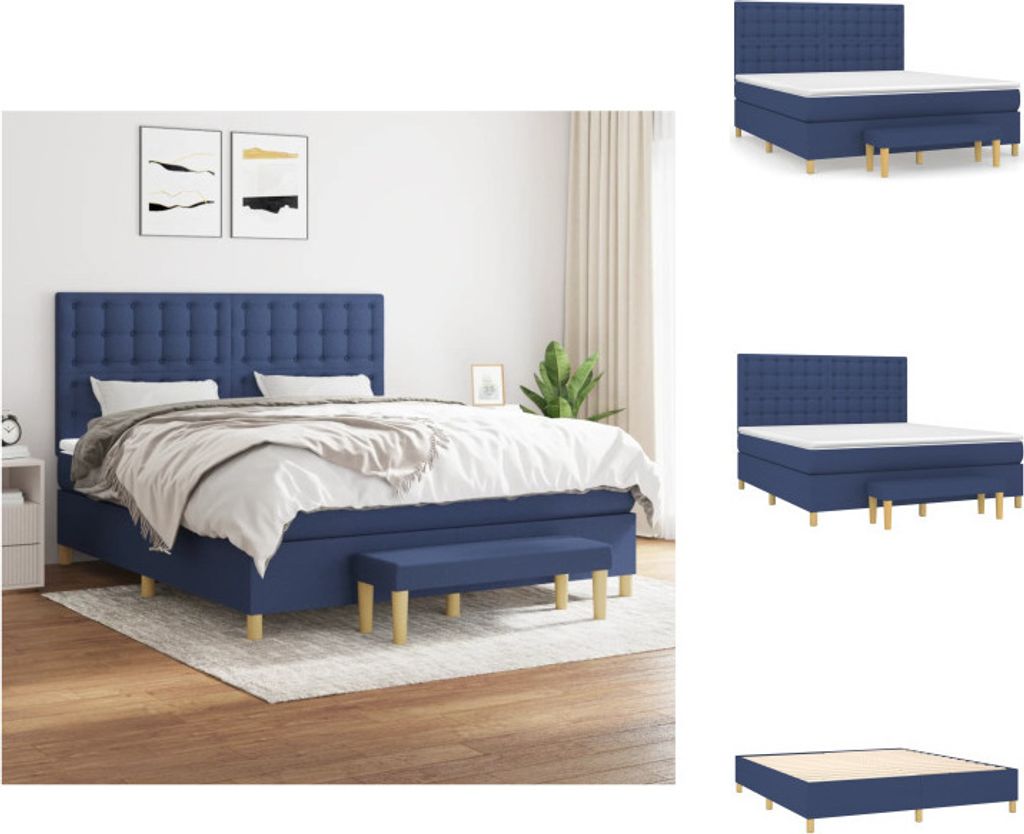 vidaXL Boxspringbett mit Matratze Blau 180x200 cm Stoff - Betten & Bettgestelle