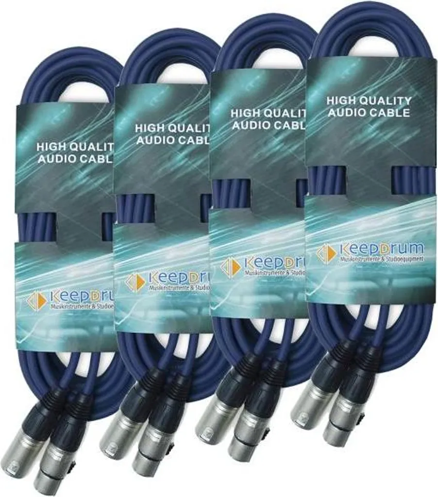 Set 4 Cavi Microfono XLR 10 Metri Keepdrum MC-001XX BL Blu High Quality
