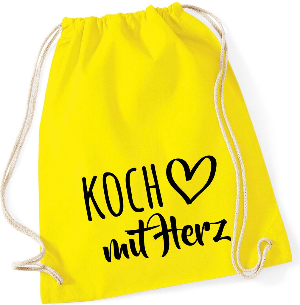 Huuraa Turnbeutel Koch mit Herz 12 Liter Yellow Baumwolle Rucksack Geschenkidee
