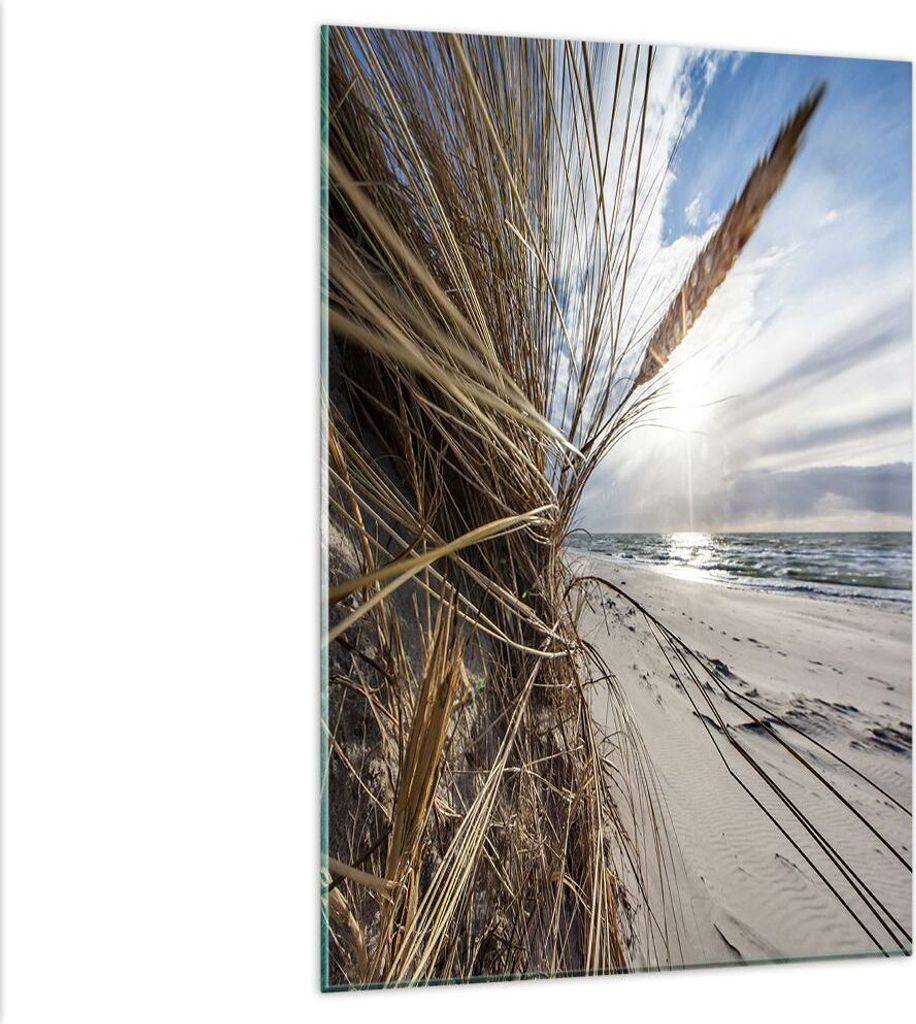 Bilder auf glas - Einteilig - Küste Perspektive Gras - 80x120cm - Glasbilder - Wandbilder - Bilder - zum Aufhängen bereit - Wanddekoration aus Gl...
