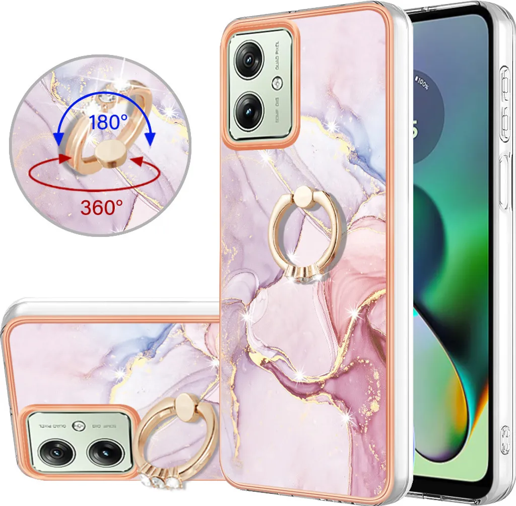 Custodia Marble per Motorola Moto G54, Custodia protettiva in silicone TPU con supporto ad anello Grigio