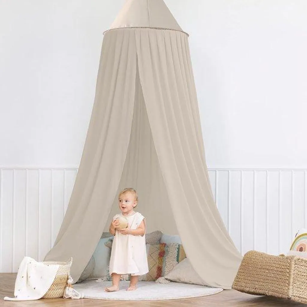 Lit Baldaquin Enfant avec Moustiquaire et Barrières - 245 cm Nougat