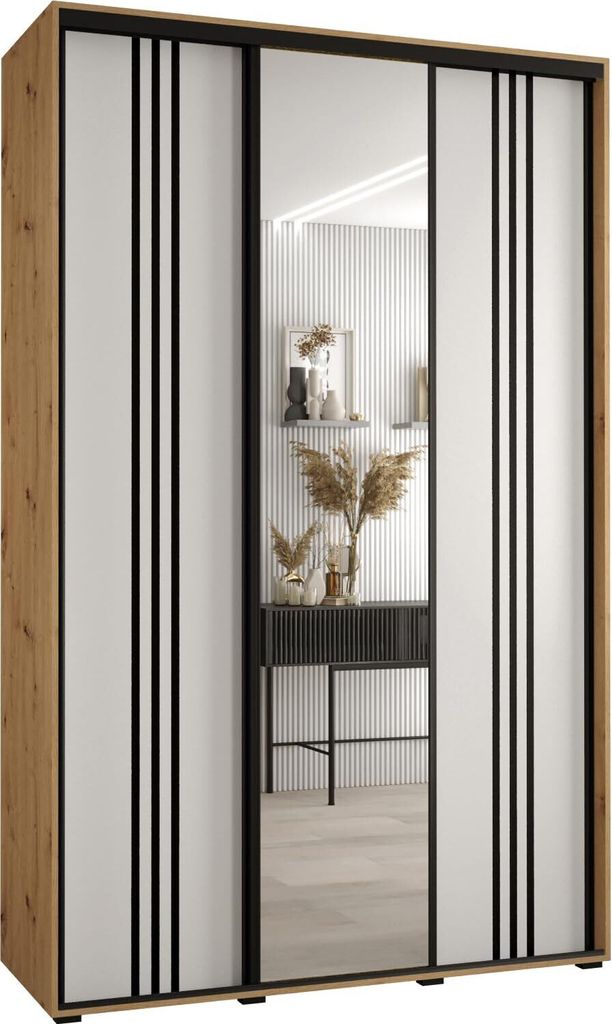 MEBLE KRYSPOL Davos 7 Schrank, drei Türen - 235,2x150x45 cm - Artisan Weiß Schwarz