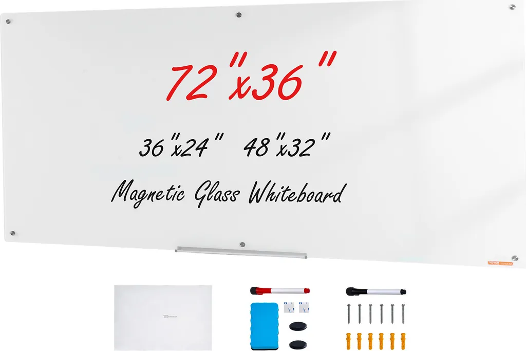 Grand tableau blanc magnétique en verre pour bureau et brainstorming 182cm