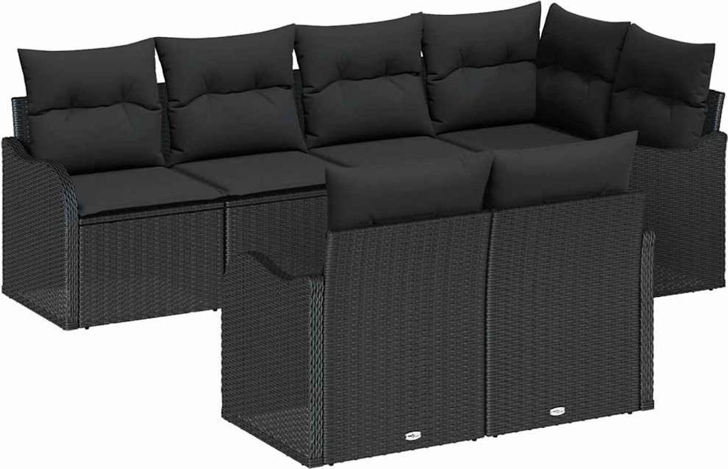 "2026 MODERNE" Garten-Sofa-Set - elegantes Design - Sitzgruppe mit Sofa, Tisch - mit Kissen 7 pcs Schwarz Poly Rattan - Terassenmöbel NeuMöbel452859