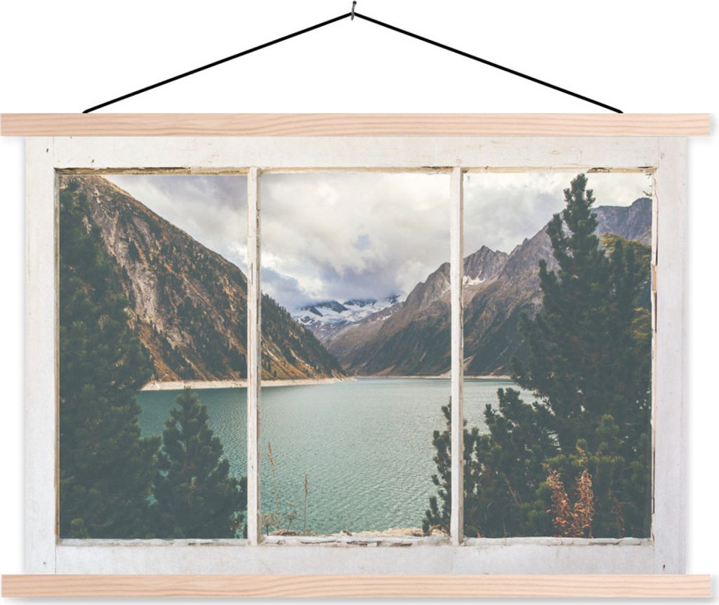 MuchoWow Textilposter Aussicht - Baum - Wasser 60x40 cm mit holzfarbenen Rahmen - Bilder