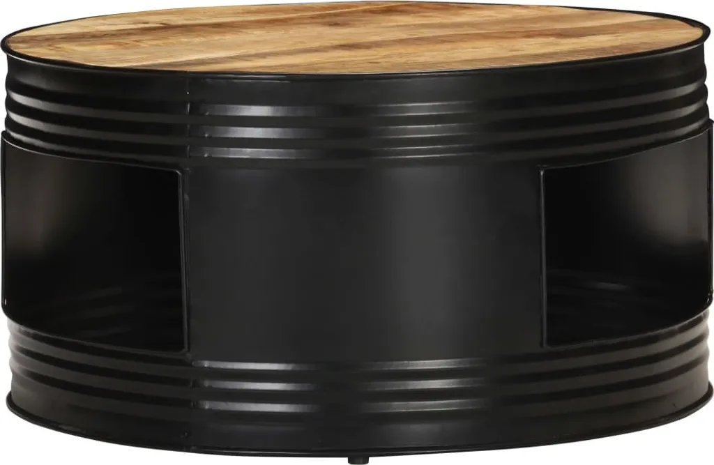 Table basse de salon noire style industriel en bois de manguier 68cm