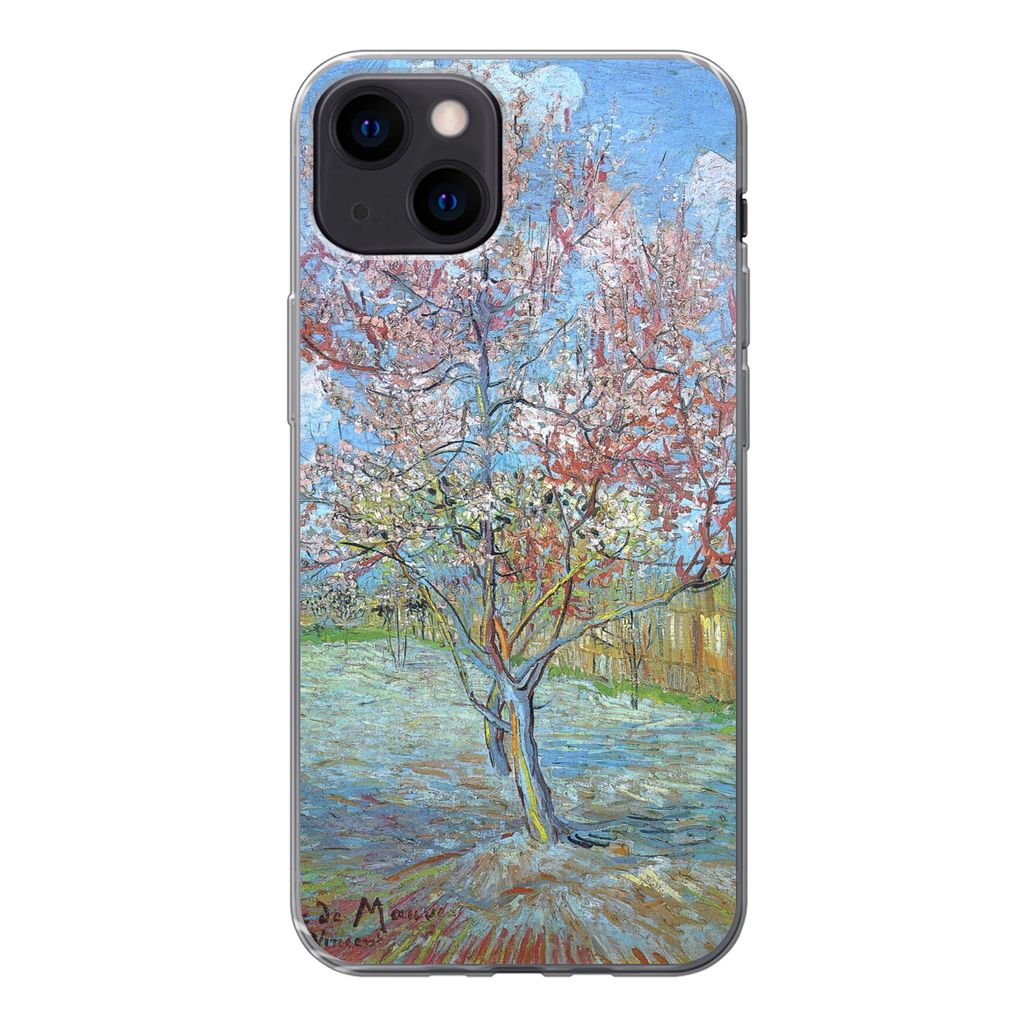 MuchoWow Handyhülle Schutzhülle Hülle für iPhone 13 Der rosa Pfirsichbaum - Vincent van Gogh Silikon Softcase Handy Hülle - Karteninhaber