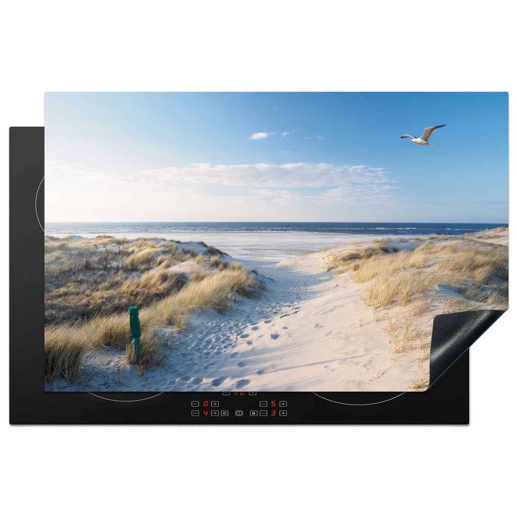 KitchenYeah Herdabdeckplatte Düne - Möwe - Strand - Meer - Sonne , 81x52cm, Küche Deko, Glaskeramikkochfeld Herdabdeckung, Abdeckplatte fùr K...