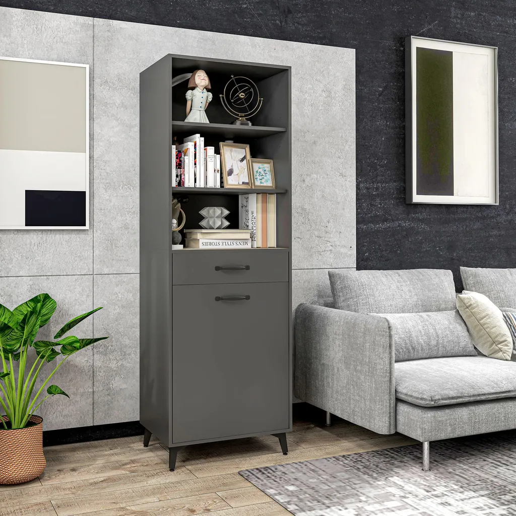 Buffet haut design industriel gris et aspect chêne clair - Modèle Loft - 3