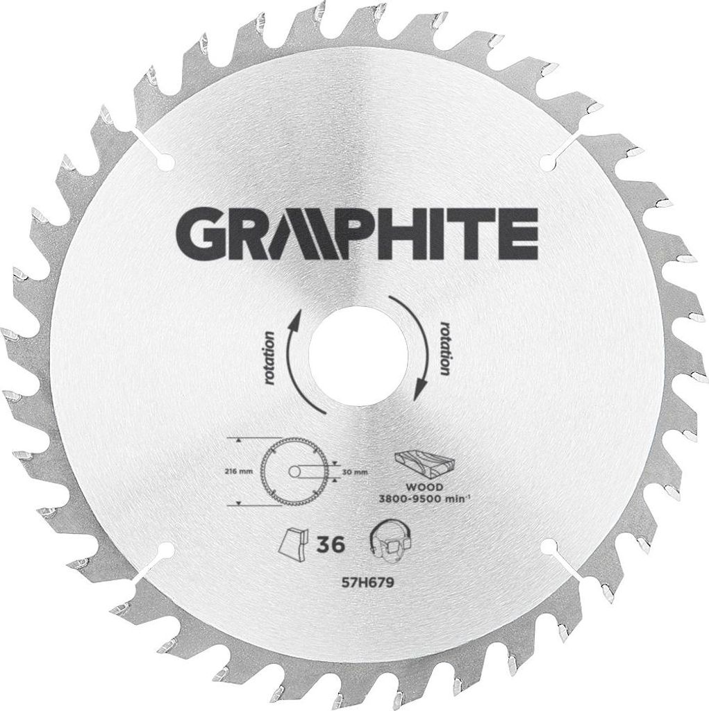 GRAPHITE kreissägeblatt 216 mm 36t blatt 216 mm, dornloch 30 mm, zähne 36, dicke 2,0 mm, schnittdicke 2,8 mm, geometrie atb, mat