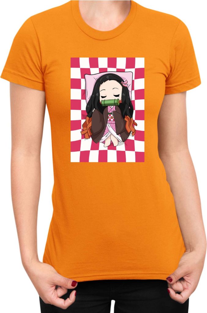 Damen T-Shirt Demon Anime Slayer Kimetsu No Yaiba Nezuko Sleeping, Lady XS / Orange