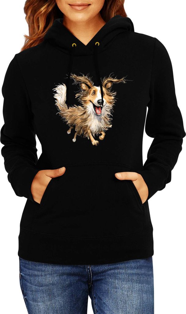 Damen Kapuzenpullover Funny Dogs Breeds Shetland Sheepdog Breed Dog Breed, Lady S / Schwarz