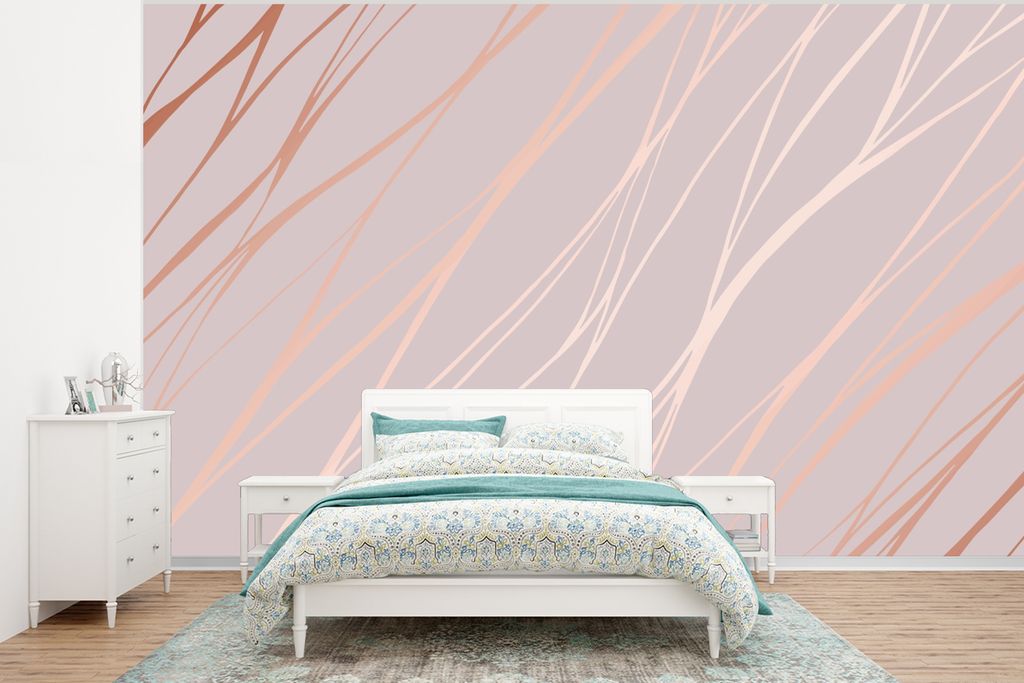 MuchoWow Fototapete für Wohnzimmer oder Schlafzimmer Wandtapete Vinyl Motivtapete Marmor - Rosa - Roségold - Muster - 350x260 cm - Wohnzimmer-T...