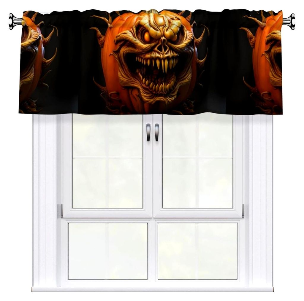 Kurzer Vorhang mit Volant-Stange, 137,2 x 45,7 cm, Halloween-Motiv, bedruckt, Heimdekoration, Lichtfilter für Wohnzimmer, Küche, Studio