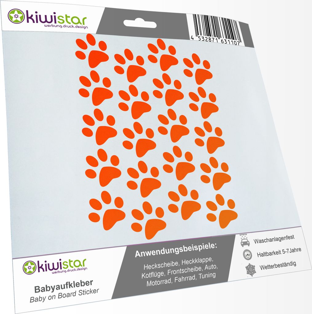 Bogengröße A3 - Tatzen - Pfote - Aufkleber- Hund - Katze IN 15 Farben - Neon + Chrom! Sticker Aufkleber