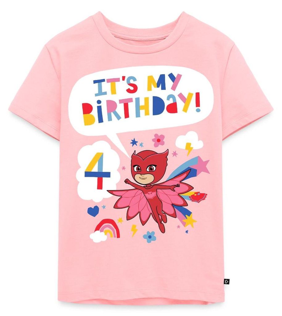 Spreadshirt PJ Masks Eulette Geburtstags Design 4. Geburtstag Kinder Premium T-Shirt, 110/116 (4 Jahre), Rosa
