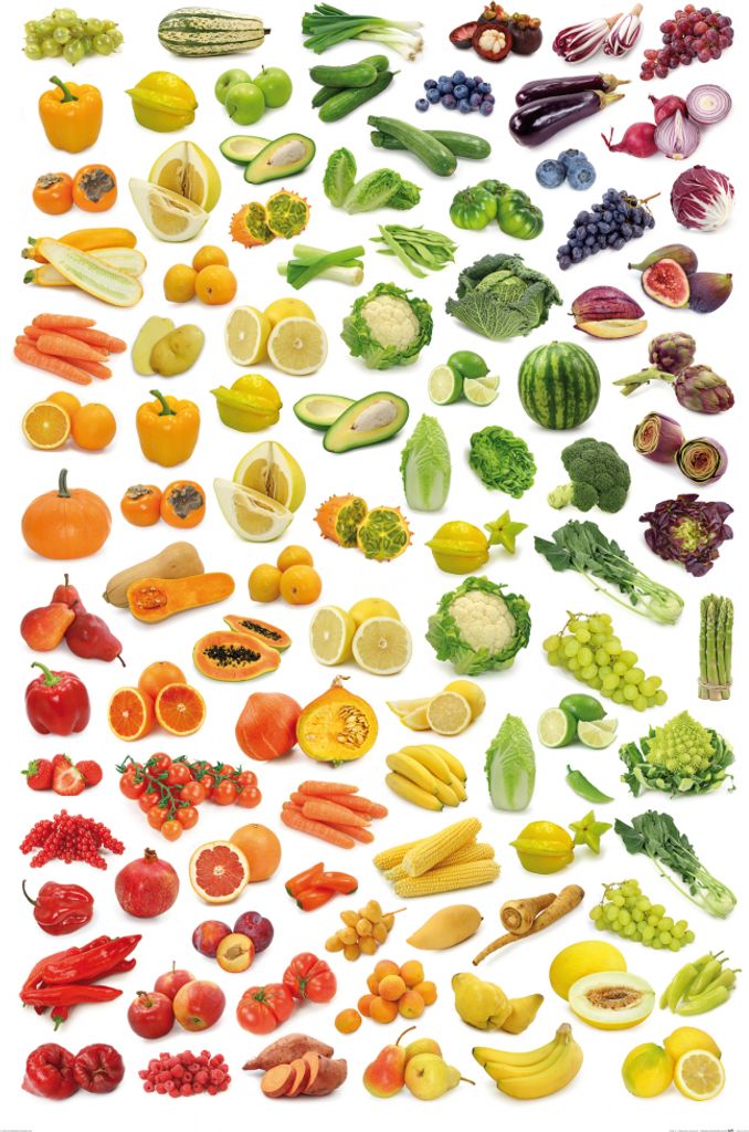 Kochkunst Kunstdruck Bild - Regenbogen Aus Obst Und Gemüse (120 x 80 cm)